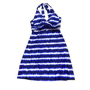 Athleta Dress Womens 34BC Small Blue White Tara Halter Boho Hippie Spandex Nylon